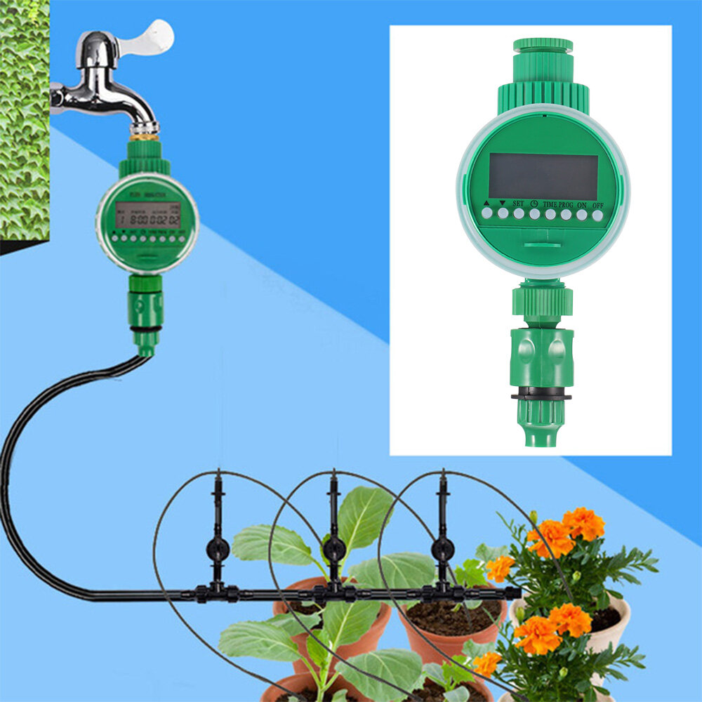 Electronic Automatic Irrigation Controller Watering Control Device LCD Display Automatic Intelligent Electronic Garden Water Timer Rubber Solenoid Valve Irrigation Sprinkler Control Irrigation Timer for Garden Adjustable Mode Spraying Garden Irrigation