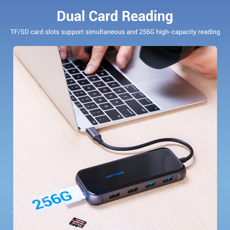 【COD】Vention HUB Type C Docking Station Thunderbolt 3 bộ chuyển đổi Type C PD 87W power port USB C to 4 USB 3.0 Docking Station Mirrored Surface For Apple Macbook iPad Laptop HP HuaWei ASUS Samsung Lenovo USB C Docking Station