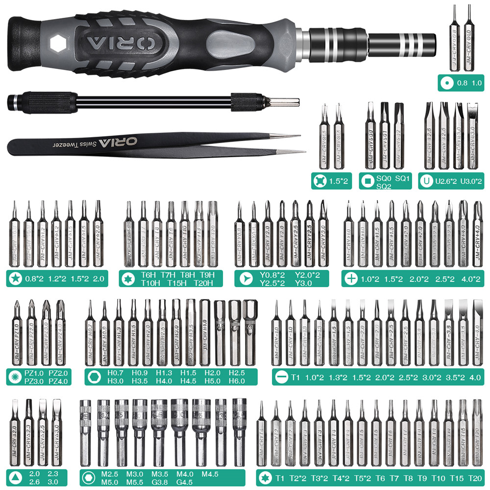 Bộ tua vít oria, dụng cụ từ tính 106 trong 1, bộ dụng cụ sửa chữa chuyên nghiệp cho điện thoại thông minh, bảng điều khiển trò chơi, đồ chơi máy tính