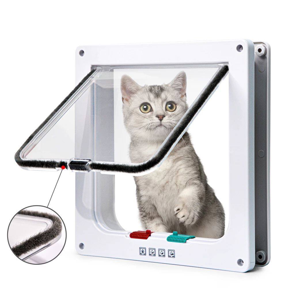 DFSID Simple Design Smart With Security Lock ABS Material 4 Ways In and Out Freely Cat Door Flap Door Pet Supplies Dog Gates