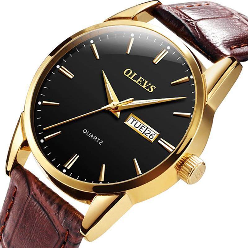 Olevs Watch For Men Leather Strap Waterproof Luminous Double Calendar Quartz Watch Fashion Casual Watch Business Watch 6898 Malaysia