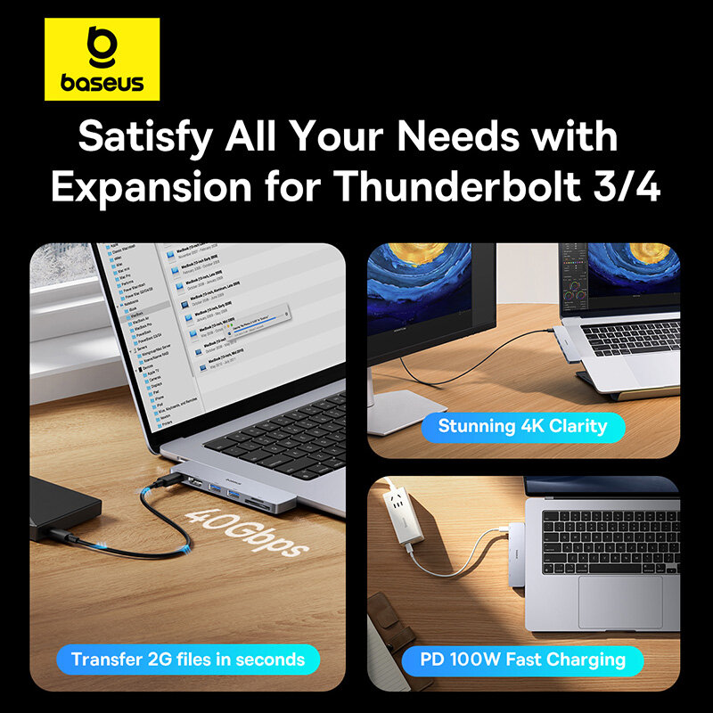 Bộ Chuyển Đổi Hub Baseus Màu Xám 5 Trong 1 Loại USB C Sang USB 3.0*2 / SD / TF Cho Macbook Pro Phụ Kiện Máy Tính Với Nguồn Điện PD Loại C