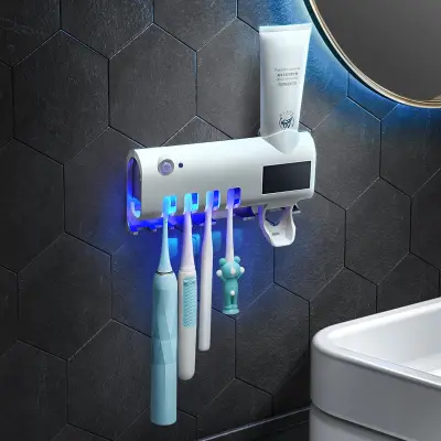 Solar Energy UV Toothbrush Disinfectant Cleaning Agent Storage Bathroom No Need To Charge Toothpaste Dispenser Holder Automatic