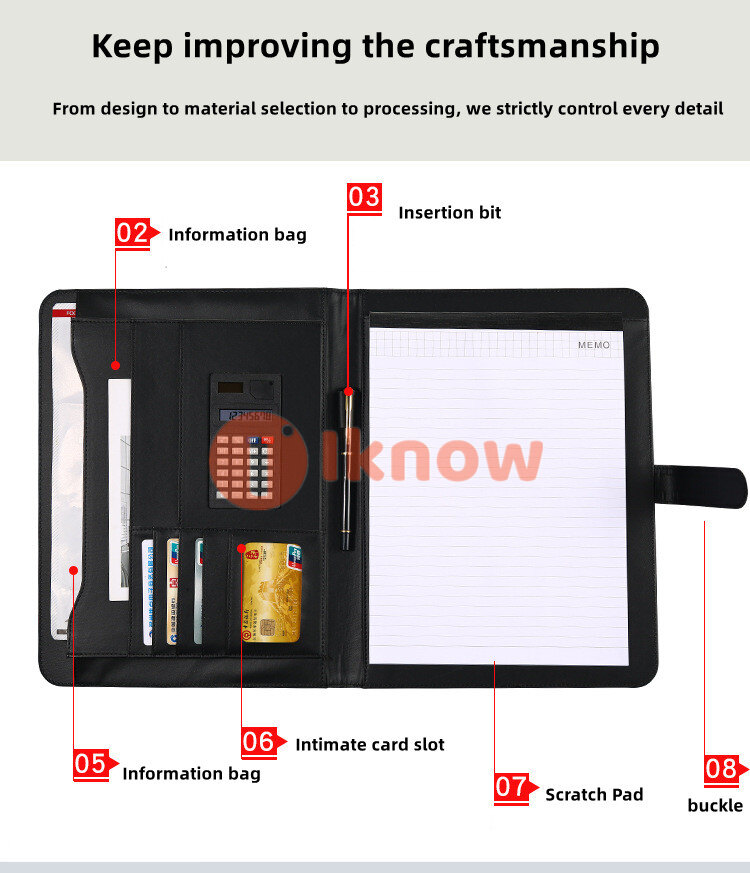 Multifunctional A4 Folder Portable Snap Bag Office Storage Binder Business Leather Briefcase