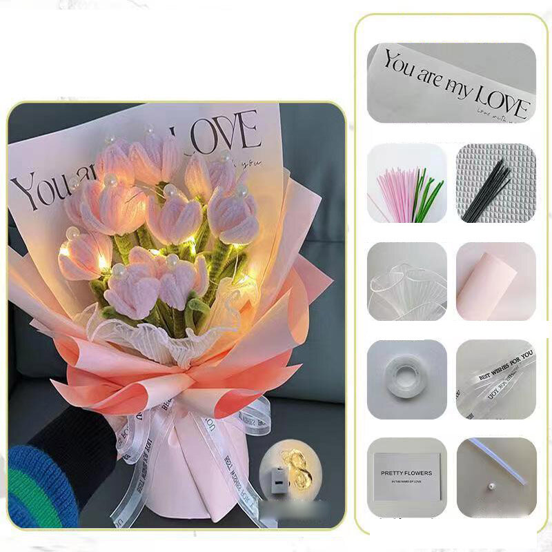 XMDS Tulip twist stick bouquet night light diy material package creative handmade romantic gift for girlfriends.