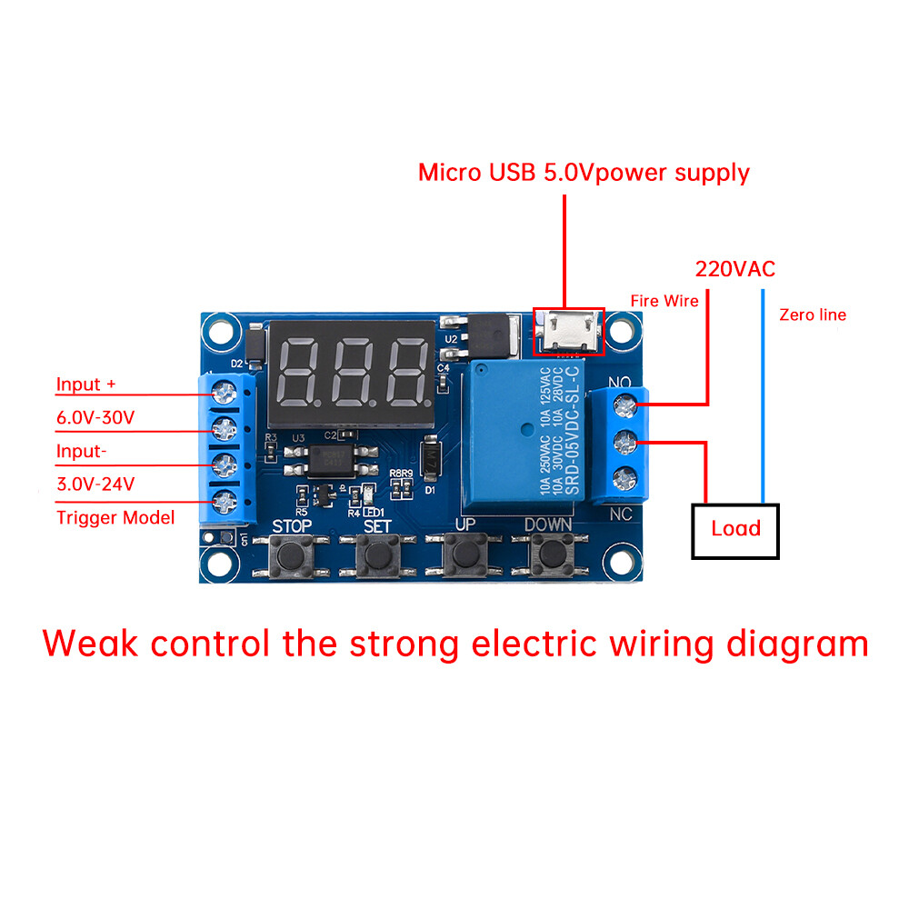 PANTHON Micro USB/Type-C 5V Timer Relay Time Delay Relay DC 6-30V Delay Controller Board Trigger Delay Switching Relay Module with LCD Display