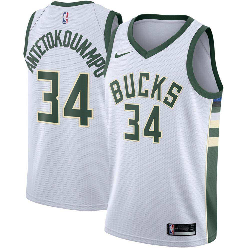 White Number 34 Nba Milwaukee Bucks Giannis Antetokounmpo Basketball ...