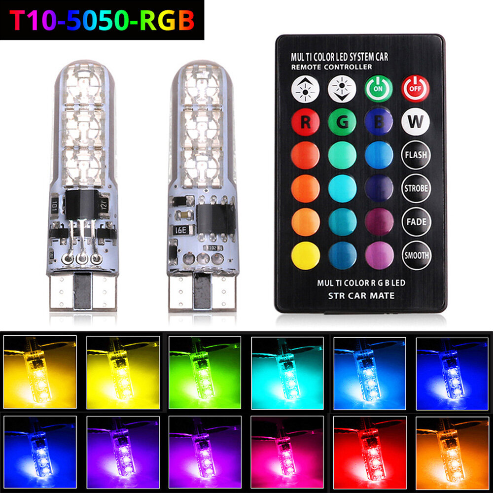 2pcs T10 w5w RGB LED Bulb 6SMD COB Canbus 194 168 park light With Remote Controller Flash Strobe Reading Wedge Light Clearance lights