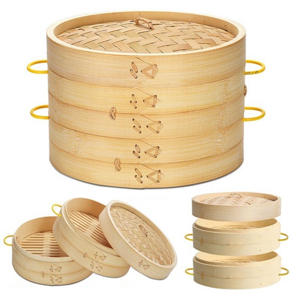 CILL Dumpling Wooden Fish with Handle Buns Making Cookware Cover Cage Kitchen Tool Bamboo Steamer Basket
