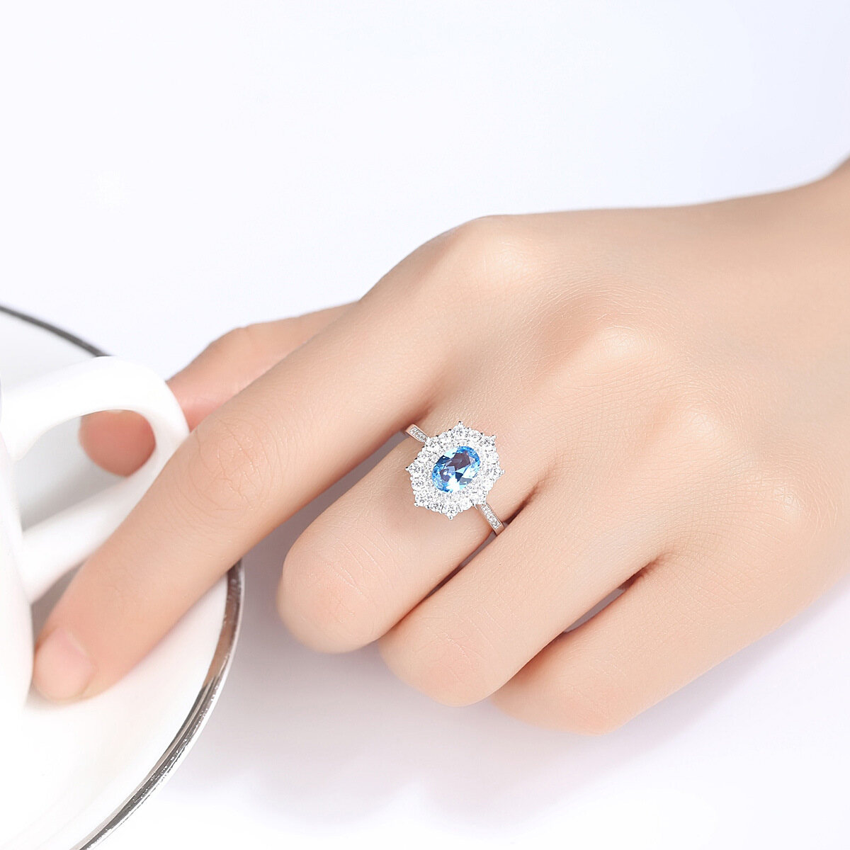 Ring Micropaved Zircon Sapphire Ring In Sterling Silver