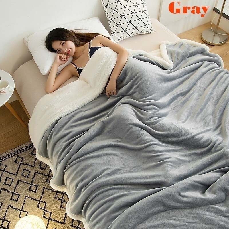 Super Soft Double-layer Lamb Plush Flannel Blanket Padded Bed Blanket Queen King Size