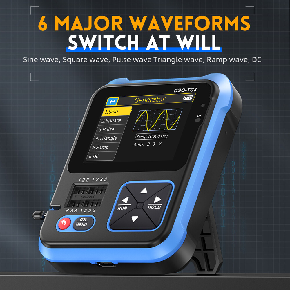 KKmoon 3in1 Digital Oscilloscope Transistor Tester Function Signal Generator Meter Handheld Oscilloscope 2.4inch TFT Display 10MS/s Sample Rate 500KHz Bandwidth Oscillometer