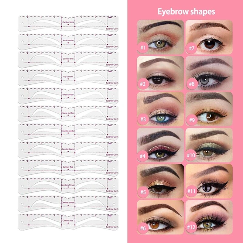 12 cái chuyên nghiệp Khuôn tô lông mày mẫu thẻ với dây đeo fixable nhãn dán lông mày trang điểm hoàn hảo vẽ dụng cụ hướng dẫn