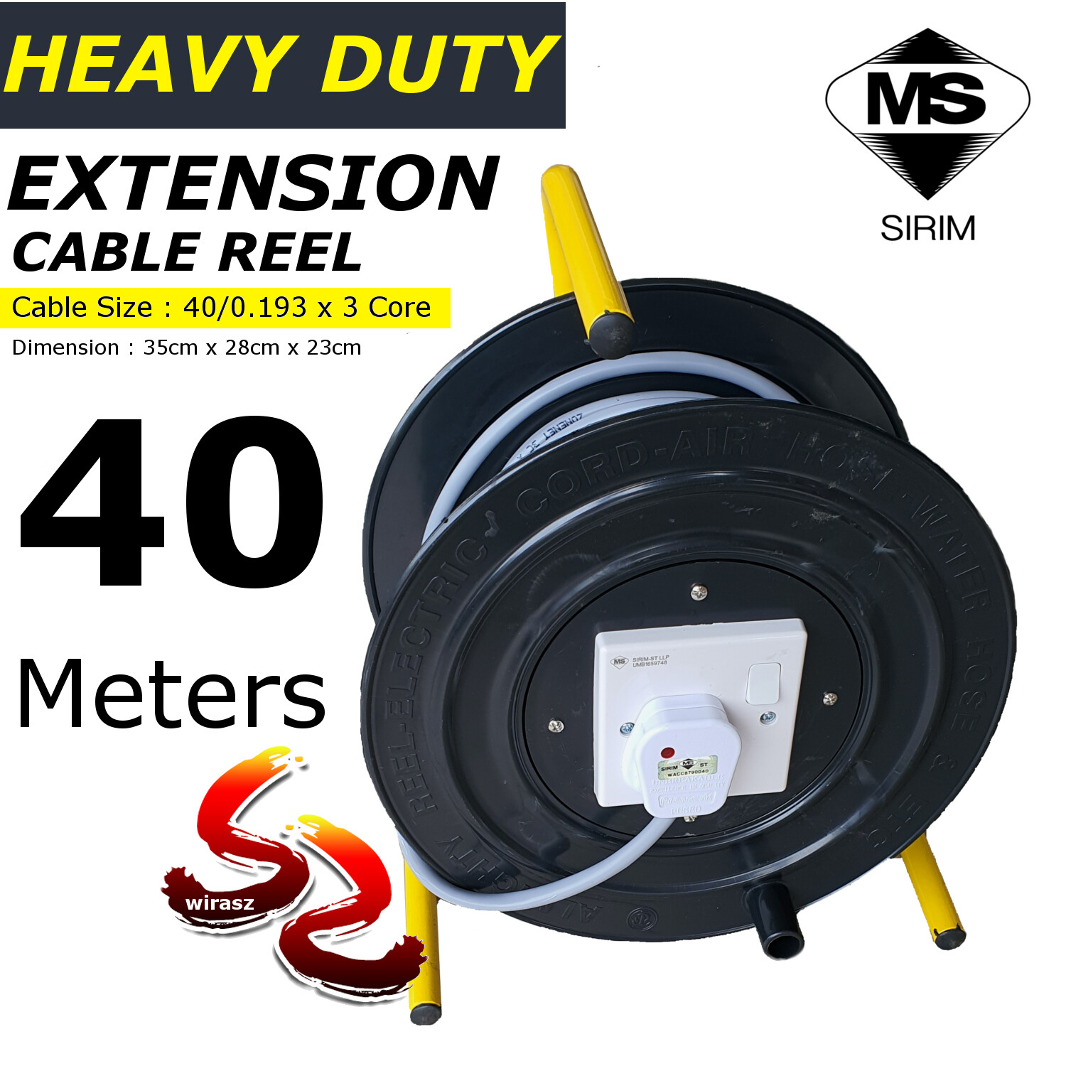 HEAVY DUTY Industrial Extension Cable Reel Plug & Socket Set SIRIM