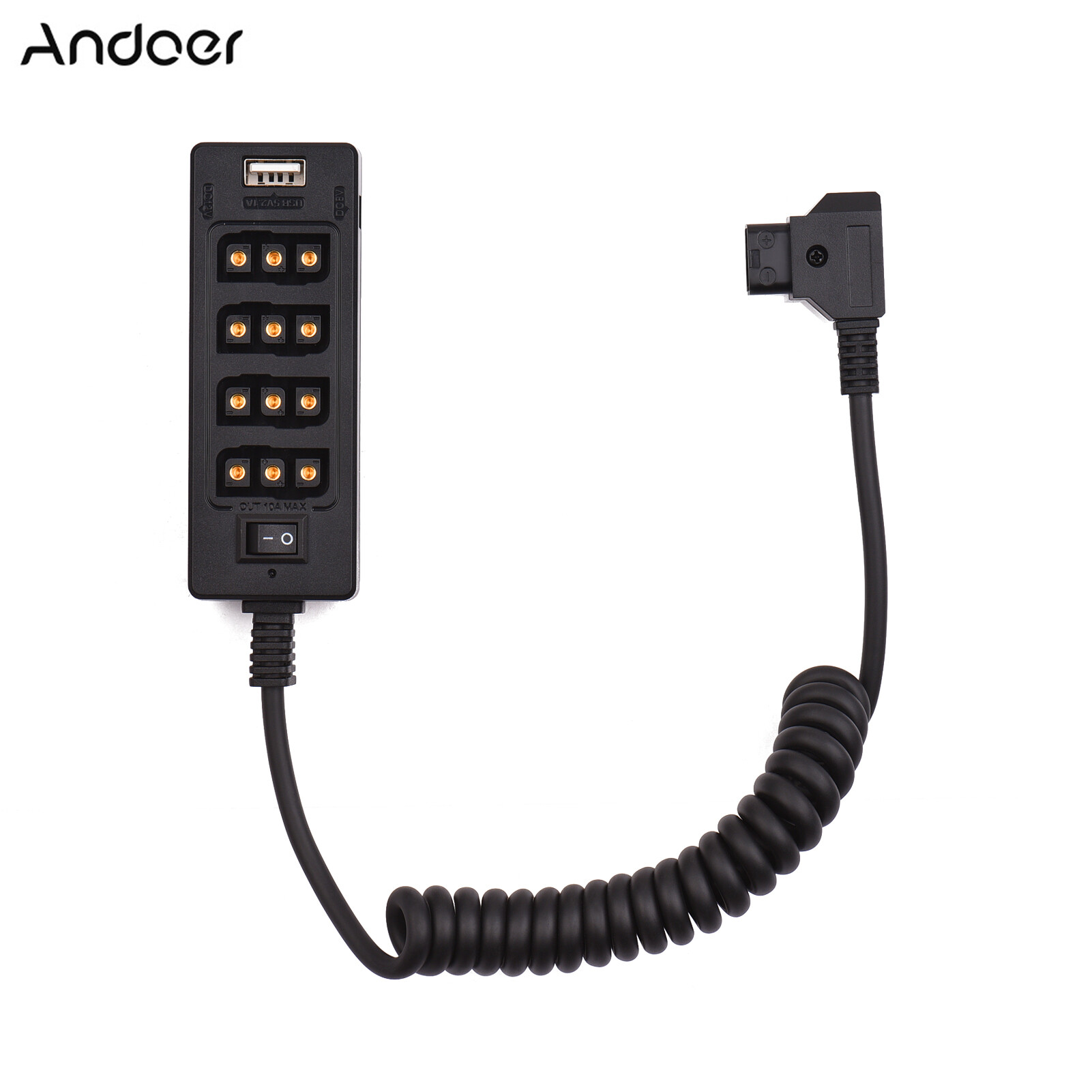 Andoer d-tap b type socket d-tap male to 8 port d-tap female spliter power cable connector with usb interface 8v/12v dc jack replacement for arri red cameras v-mount battery monitors