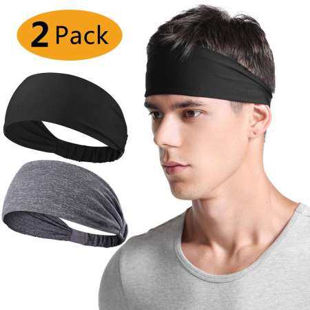 #FLASH SALE# 2 Pcs Sports Polyester Fiber Headbands Men and Women Elastic Sweat Wicking Non Slip Headbands for Running Sports Travel Fitness Riding