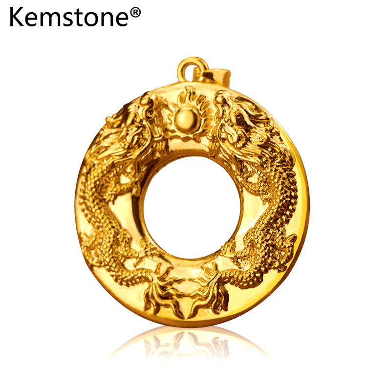 Kemstone 24K Gold Plated Dragon Circle Pendant for Men