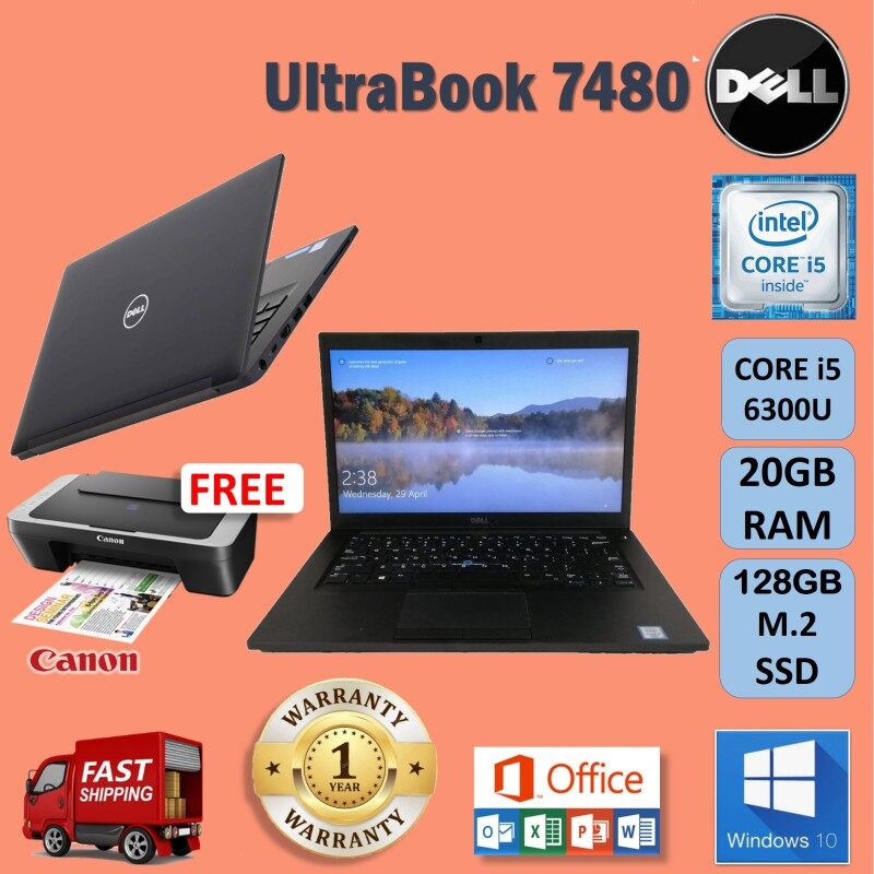 Dell Latitude 7480 CORE i5 6300U / 20GB DDR4 RAM / 128 GB M.2 SSD/ 14 inches FHD SCREEN / WINDOWS 10/ 1 YEAR WARRANTY BY DELL / FREE CANON PRINTER / ULTRA SLIM / DELL LATITUDE E7480 / REFURBISHED Malaysia