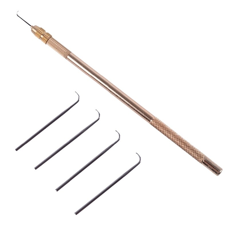 4 Pcs Ventilating Needles +1 Brasss Holder Make/Making/Repair Lace Wigs Toupee Hairpiece Wig Knotting Hook Sets Beaded Hook