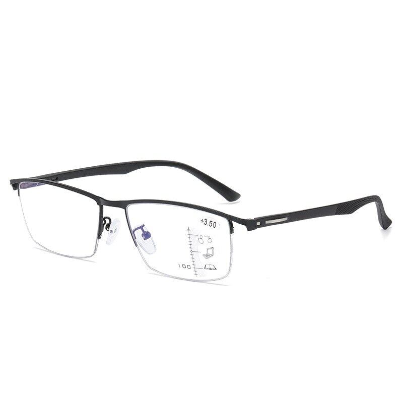 TR90 Adjustment Multi-focus Photochromic Reading Glasses Progressive Men Half-Frame Anti-Blue Light Finished Glasses Black