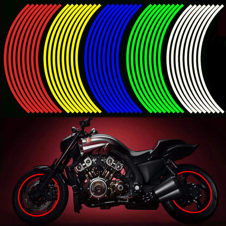 16 Chiếc 18 Inch Xe Máy Ô Tô Phản Quang Bánh Xe DECAL Sọc An Toàn Mark Cảnh Báo Vành Băng Dán