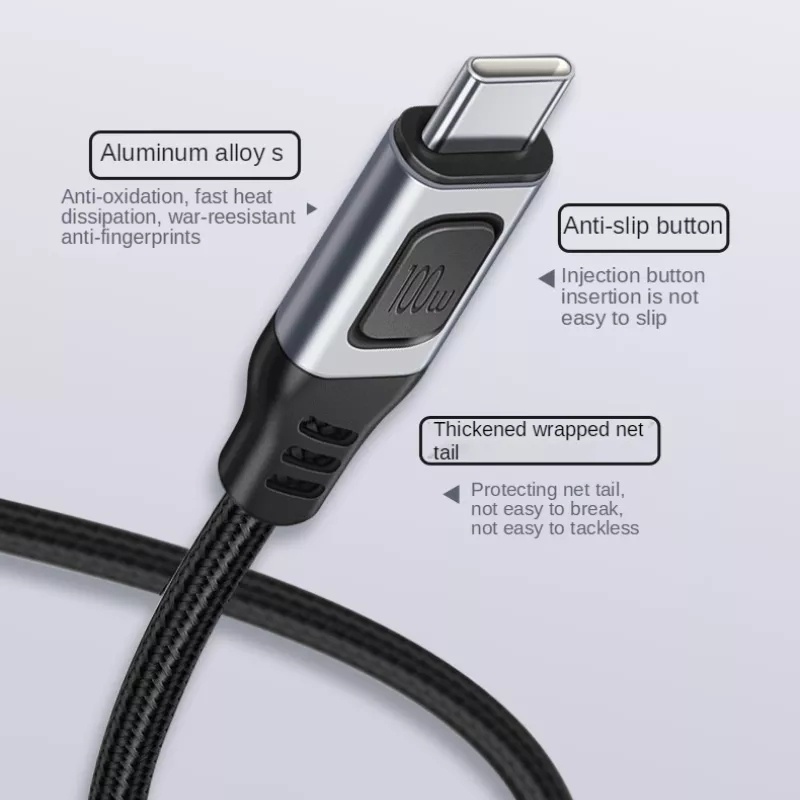 Type C to Type C 100W 5A 20V  Fast Charging Nylon Cable / Type C  Charger Cord Compatible With Universal Type C Supported Android / Video Output Fast Charging USB-C Nylon Braided Cable