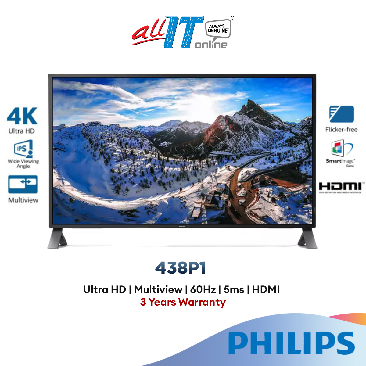 フィリップス 438P1/11 4K 42.5型ワイド液晶ディスプレイ 60Hz