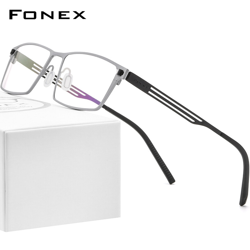 FONEX Titanium Glasses for Men New Square Optical Eyeglasses Frames New Ultralight Korean Style Rectangle Stylish Teenager Screwless Eyewear 8531