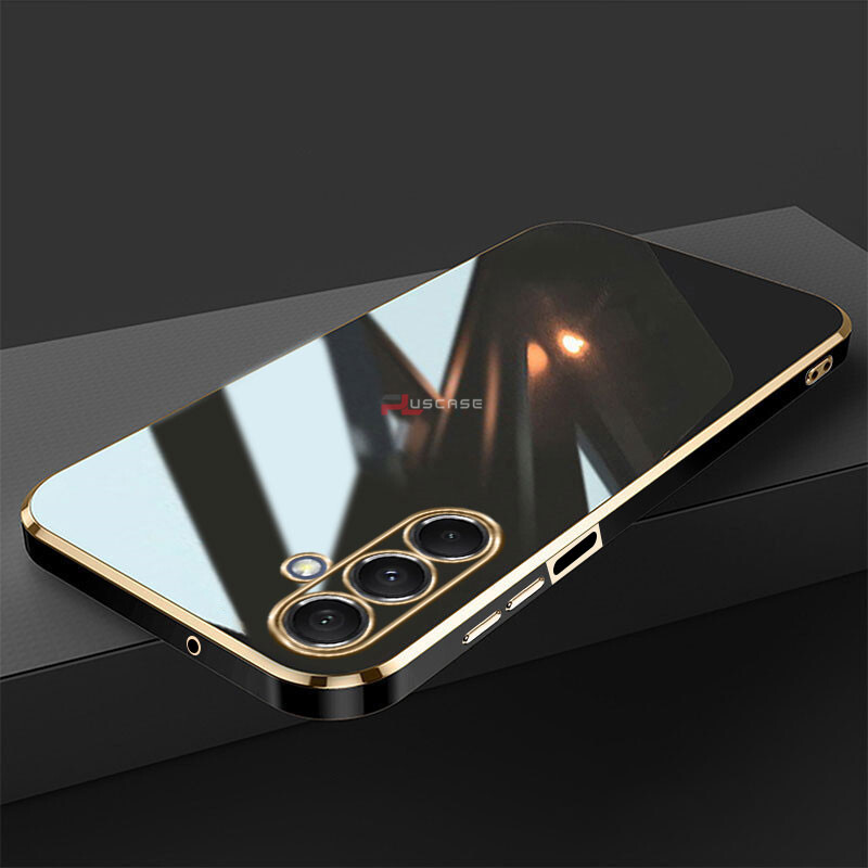 PlusCase for Samsung Galaxy M34 5G 6D Plating Soft Case Lens Protector Square Frame Silicone Glossy Shockproof Phone Back Cover