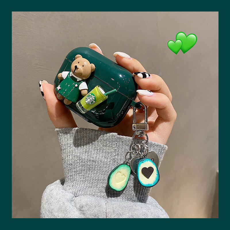 Coffee bear suitable for airpod3 protective cover airpodpro protective shell Apple wireless bluetooth headset cover 2 second-generation soft shell third-generation cartoon cute wind love avocado pendant