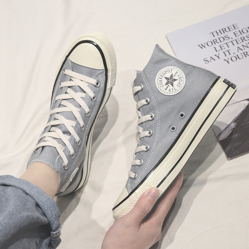 Joint ฤดูร้อน Converse STAR รองเท้าบุรุษ High-Top รองเท้าผ้าใบคนรักเกาหลีสีเทาพอร์ตสไตล์ Ins รองเท้าเล่นกีฬากลางแจ้งน้ำ