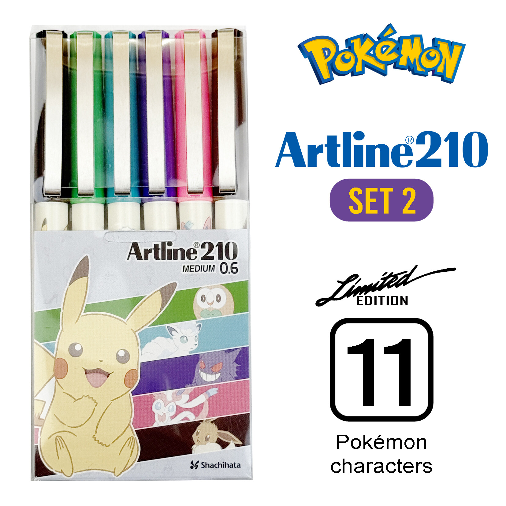 Artline 210 x Pokemon Sign Pen Stationery Line Point 6Mm Ek