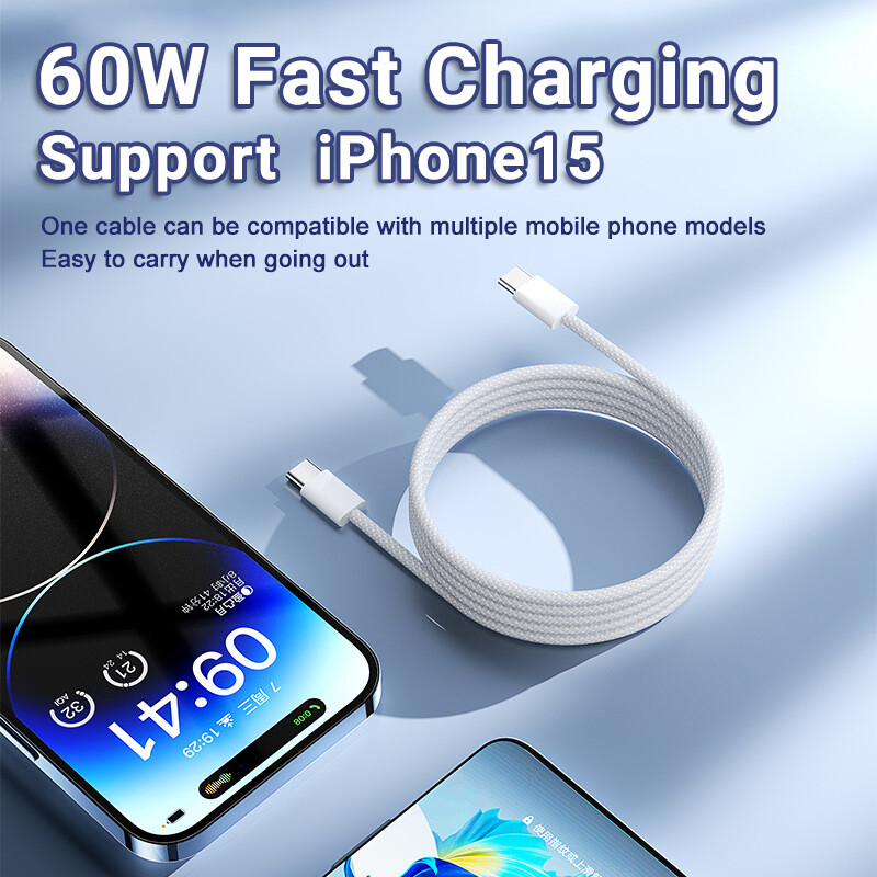 DISOUR USB C Cable for iPhone 15 PD 60W Fast Charging Cable Type C Braided Fast Charging Cable for Xiaomi Huawei iPhone 15 Pro Max Support Data Transfer