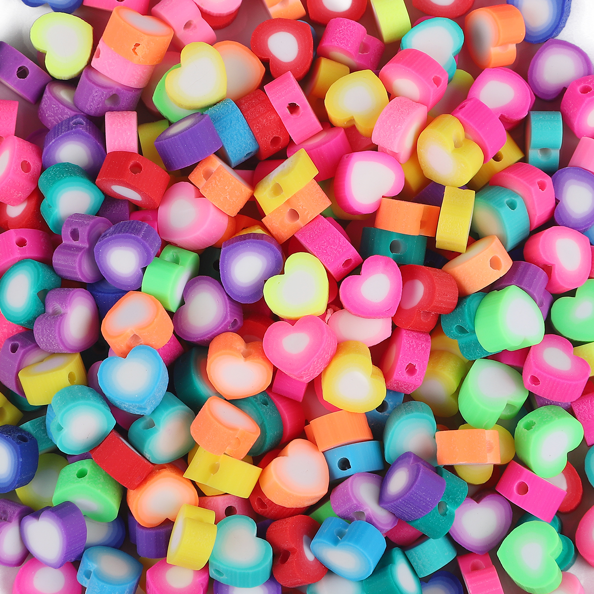 30Pcs Colorful Plum Flower Smiling Beads Soft Clay Devil Eye Heart Smile Beads Christmas Beads For Bracelet Making DIY Necklaces Jewelry