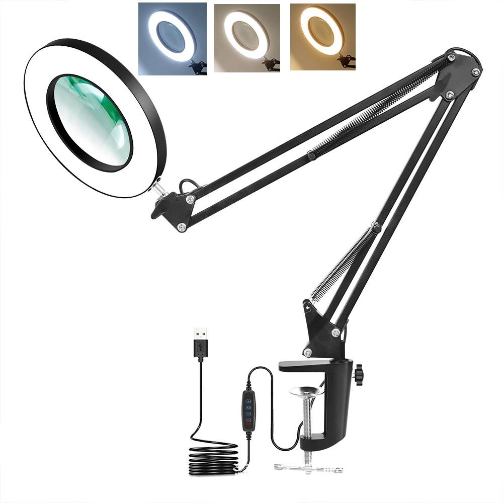 Kính lúp quang học 10X Gaqqee có thể điều chỉnh độ sáng, dạng đèn led xoay vòng 360 độ đọc sách với giá đỡ điều chỉnh được độ dài-INTL