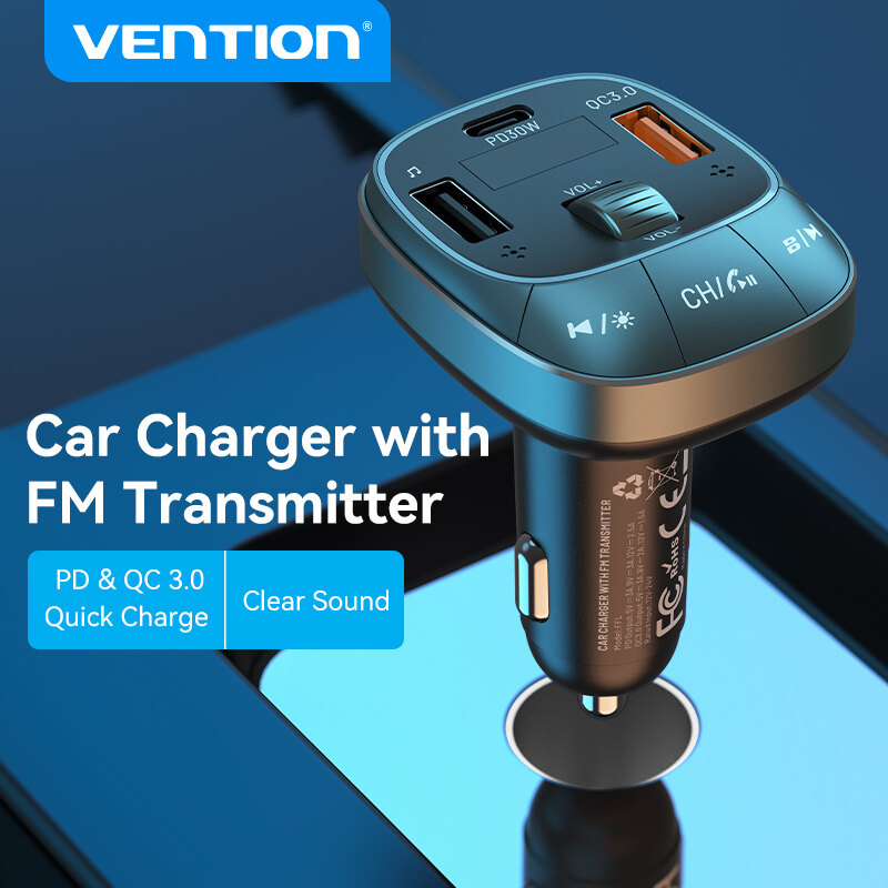 Vention car charger fm transmitter pd & qc 3.0 quick charge bluetooth 5.0 support usb flash drive