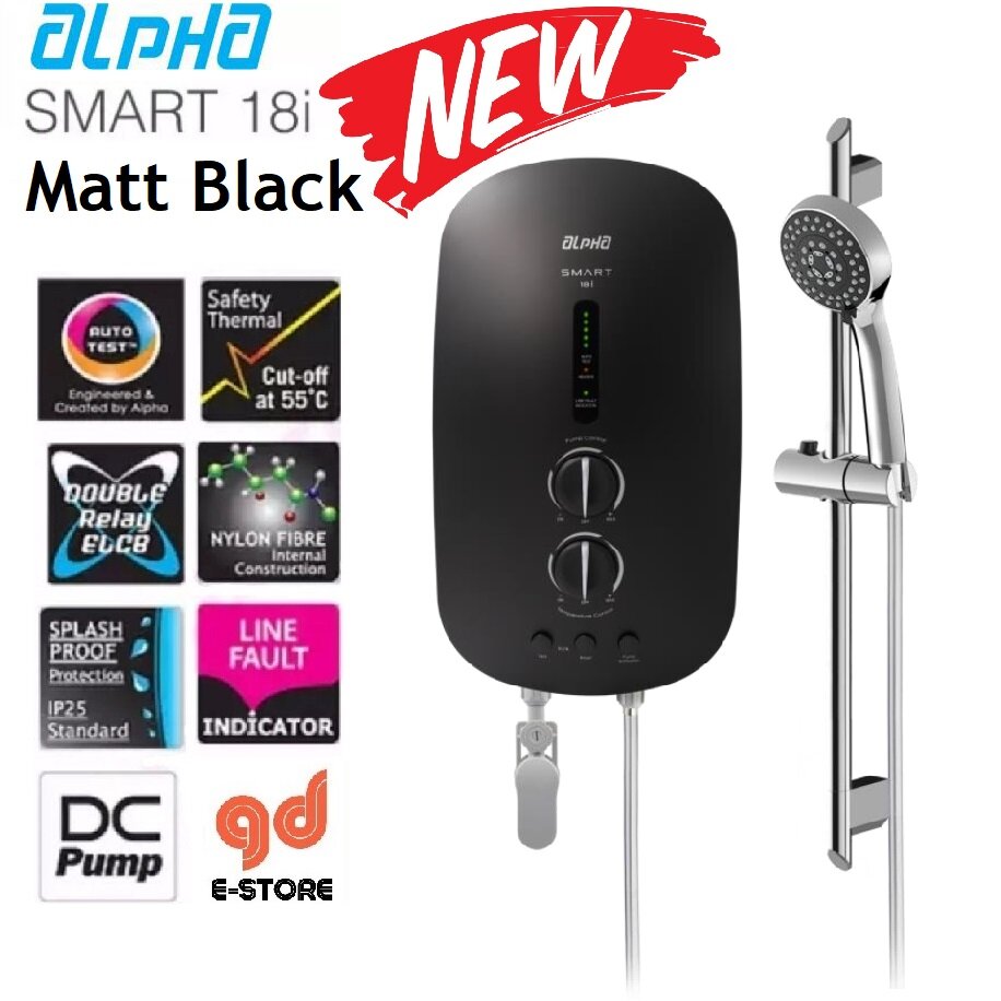 New Matt Black Colour] ALPHA Inverter DC pump WATER HEATER SMART 18I Metal  Black Silver White Matt Black | Lazada