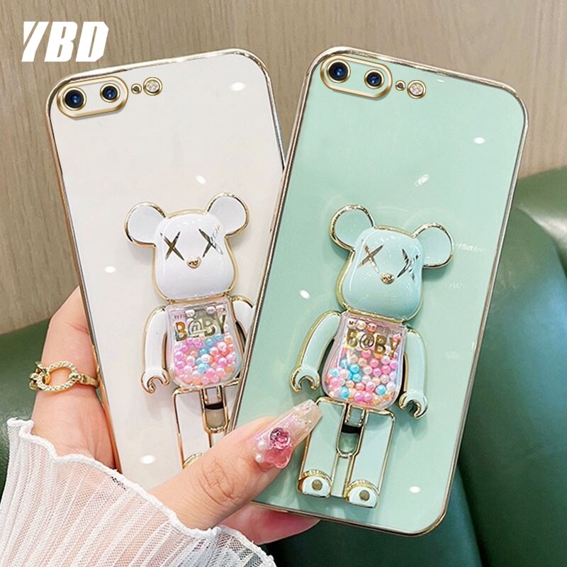 YBD 3D Candy Bear Bracket Phone Case For iPhone 6 6S Plus 7 Plus 8 Plus SE2020 iPhone X XS Max XR High End Soft Silicone Material(Bracket Can Rotate)
