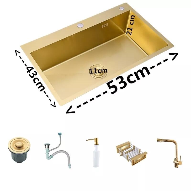 Gold Kitchen Sink Single Sink Bowl 30 Inch 9 Gauge Kitchen Sink Sus304 Stainless Steel Kitchen