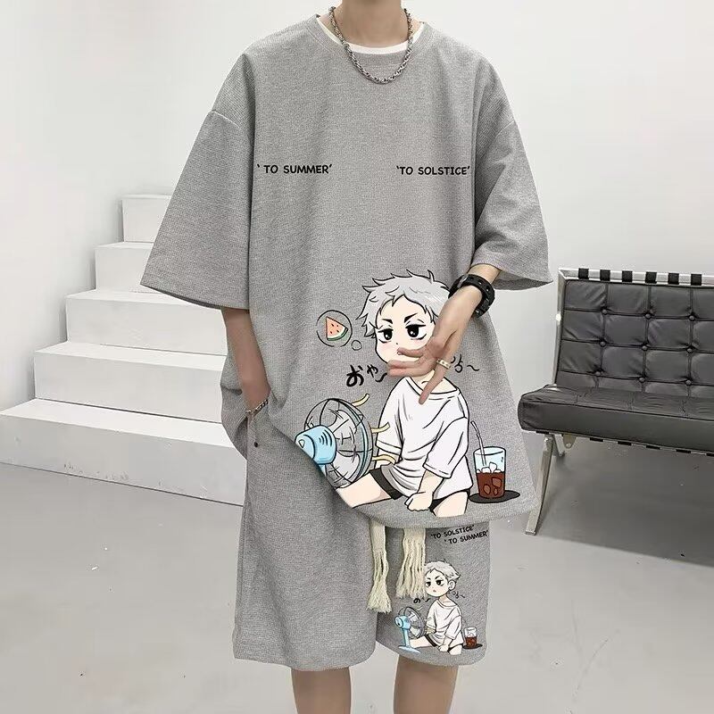 Youth Large Men's Summer Short Sleeve T-shirt Set Men's Summer Leisure Sports Shorts Clothes Men's Set