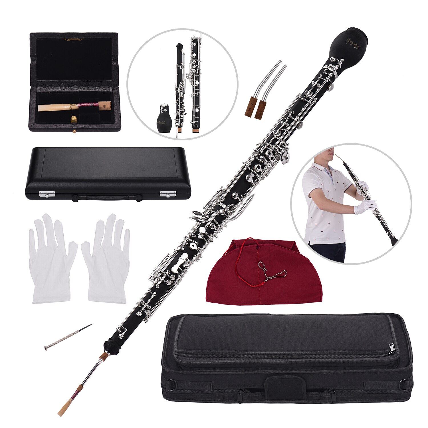 Professional แตรอังกฤษ Alto Oboe F ไม้สังเคราะห์ Body คีย์ชุบเครื่องดนตรีแบบเป่าพร้อม Oboe Aeccessaries