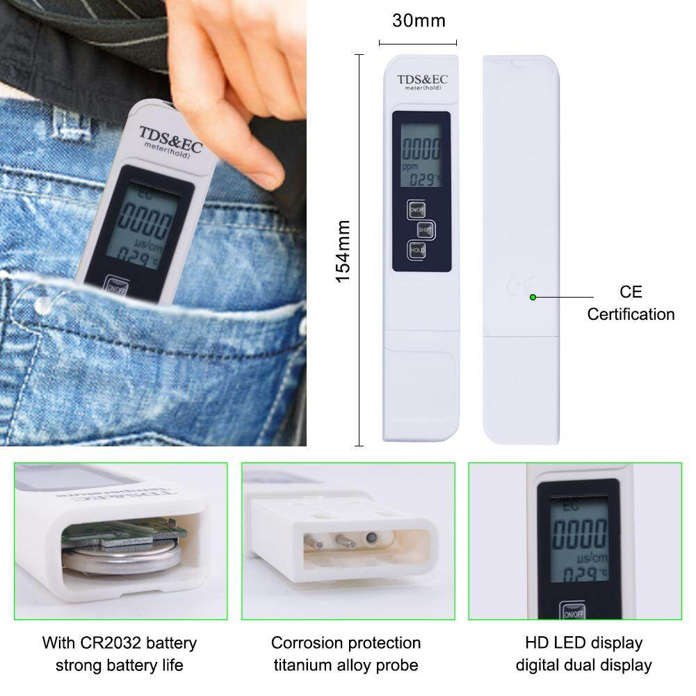 Bút Đo Độ Dẫn Điện TDS/EC, Bút Kiểm Tra Chất Lượng Nước Làm Vườn Máy Đo EC Nhiệt Độ ATC