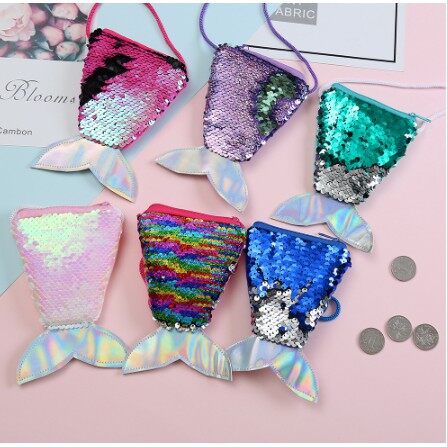 Women Mermaid Tail Sequins Coin Purse Bag Pouch For Kids Gifts