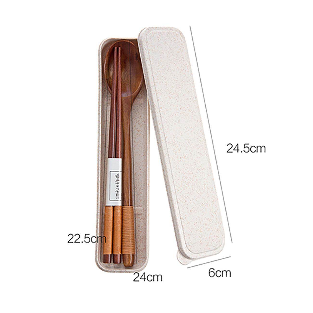 Homenhome Gỗ Bộ 3 Thìa Ăn Uống (1 Chiếc Thìa + 1 Đôi Đũa + 1 Cái Chén Ăn Hộp)