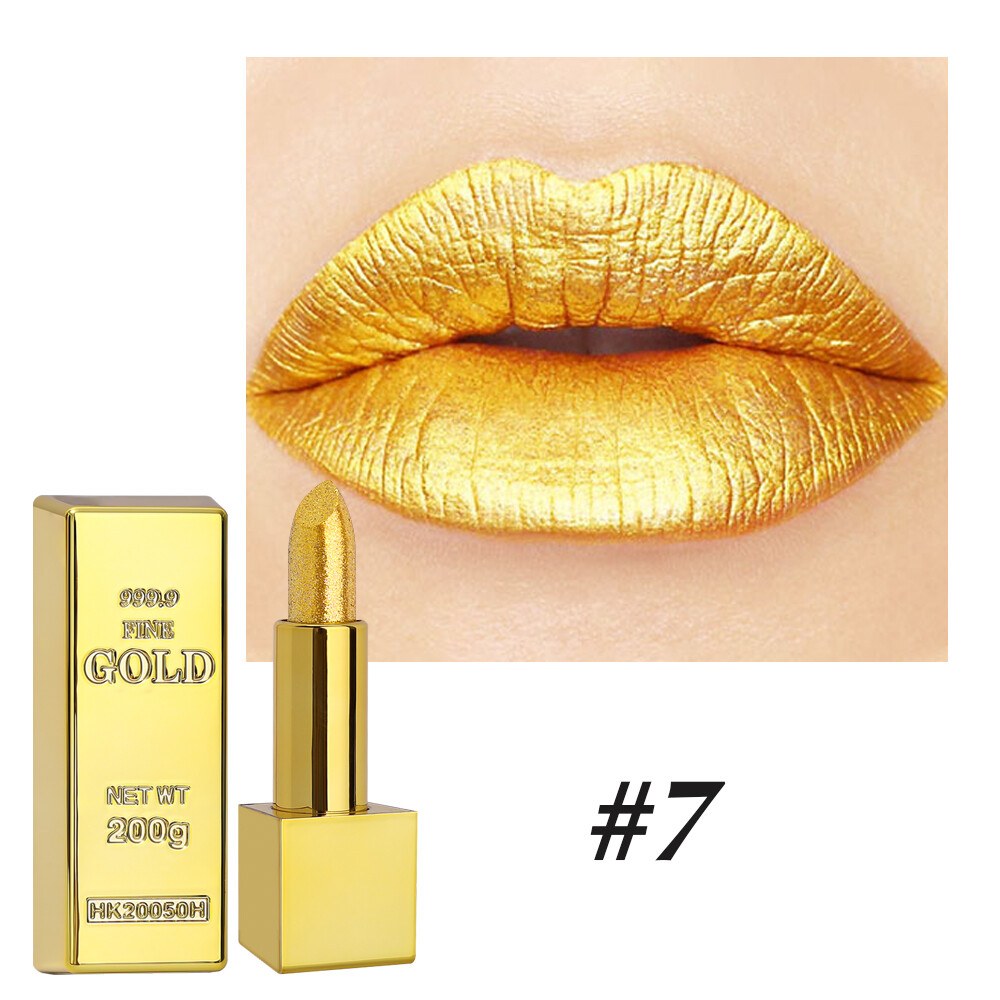 Shiny Glitter Gold Lipstick 7 Colors Matte Velvet Waterproof Long Lasting Lip Tint Sexy Red Glossy Metallic Lips Makeup Cosmetics