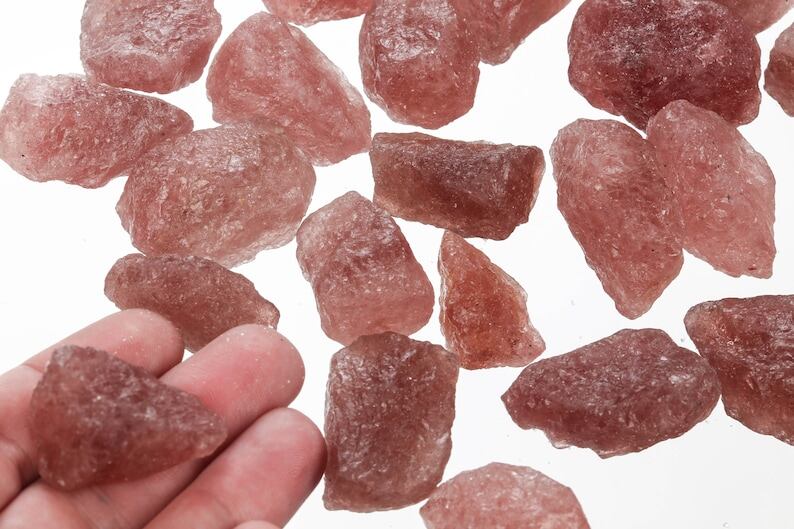 Raw Strawberry Quartz Pieces, Rough Strawberry Quartz, Genuine Uncut Strawberry Quartz Crystal, Bulk Raw Gemstone