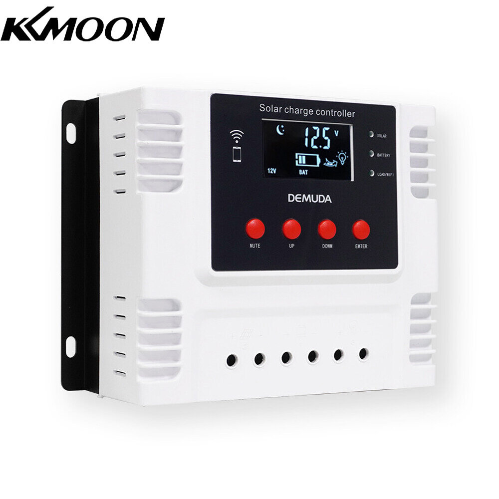 KKmoon PWM Intelligent Solar Charges Controller Mobilephone App Control Real-time Data Monitoring Device LED Display 12V/24V Controllers for Leadacid Ternary Lithium and Lithium-iron Bat-teries