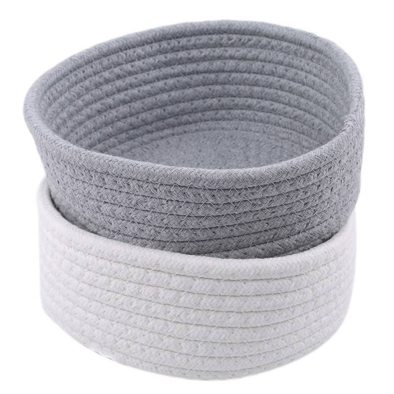 {hot} Round White Gray Small Hand Woven Basket Bedside Tabletop Snacks Storage Basket Cosmetics Coffee Table Storage Baskets
