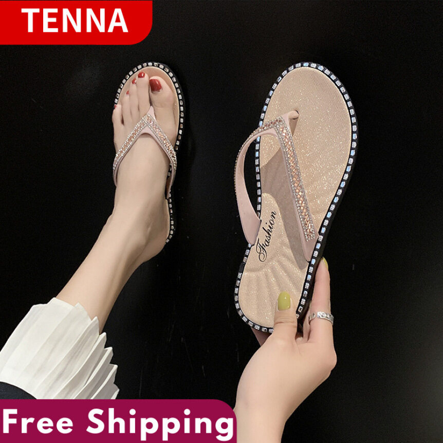 Tenna Thời Trang Hàn Quốc Dép Kẹp Kim Cương Giả Dép Xỏ Ngón Dép Đế Bằng Cho Nữ giá rẻ
