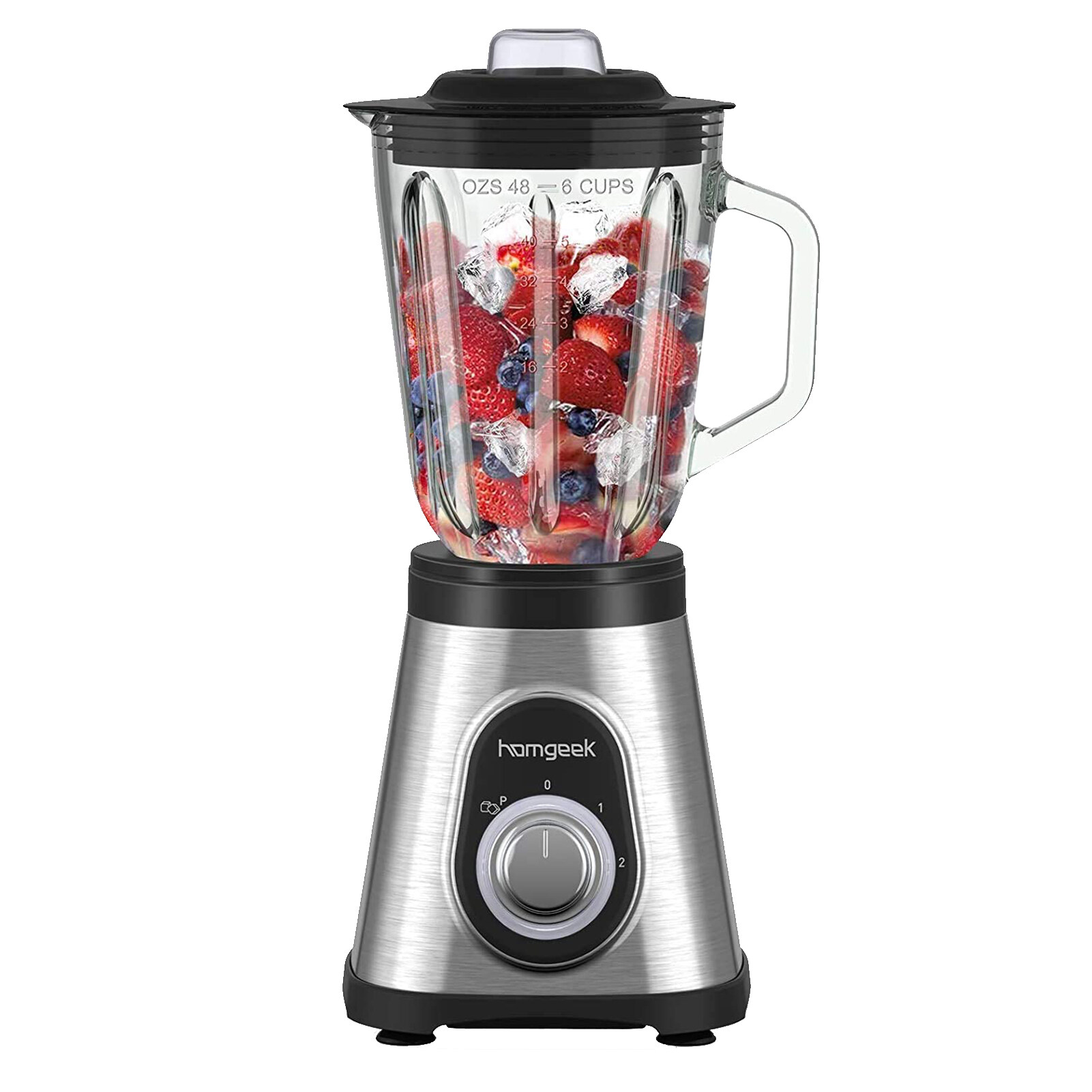 homgeek Smoothie Blender, 750W Countertop Blender with 2 Adjustable Speeds & Pulse Function, Kitchen Blender with 48oz Tritan Glass Pitcher for Shakes, Smoothies, Ice Crushing and Frozening Fruits